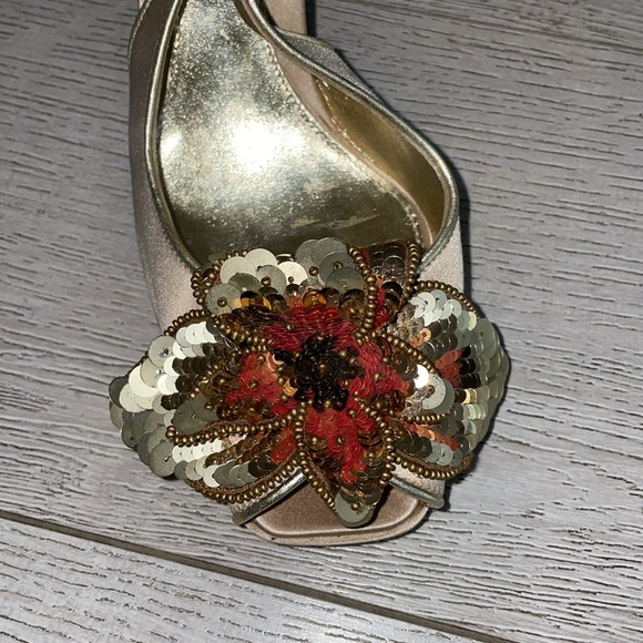 Sergio Rossi platform heel floral sequin toe Y2K vintage square toe gorgeous 9.5 - Picture 5 of 14